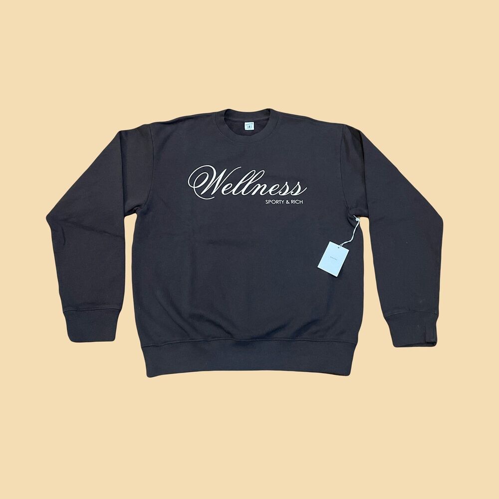 SPORTY & RICH Sweatshirt SMALL Carlyle Crewneck Brown long sleeve jersey sweater
